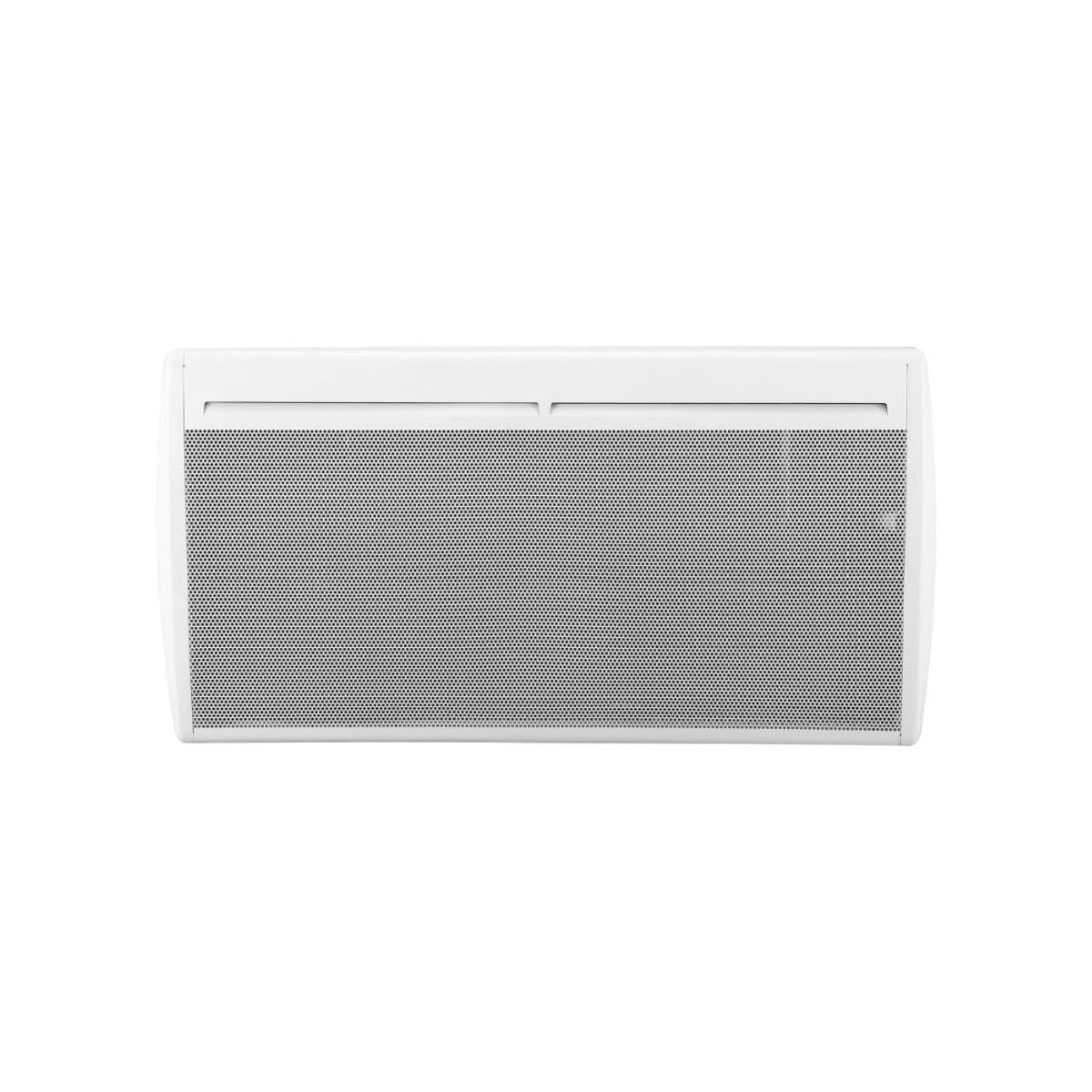 Panneau rayonnant Voltman blanc installé dans une salle de bain claire, avec écran LCD discret