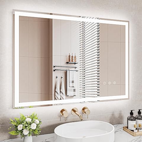 Miroir de salle de bain sans cadre avec éclairage LED frontal et halo mural doux