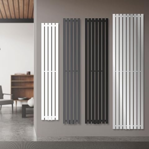 Radiateur sèche-serviettes vertical anthracite installé dans une salle de bain claire