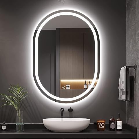 Miroir mural ovale Dripex avec éclairage LED dans une salle de bain contemporaine