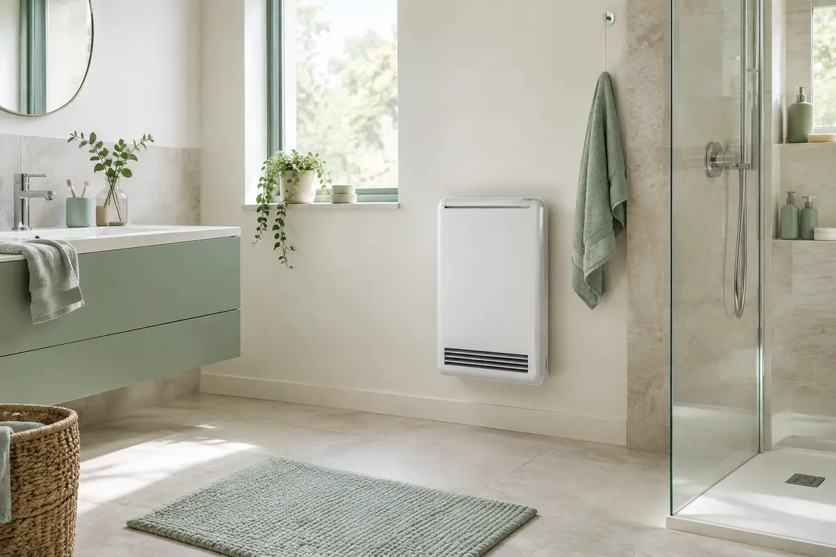 Appareil électrique de chauffage mural dans une salle de bain contemporaine