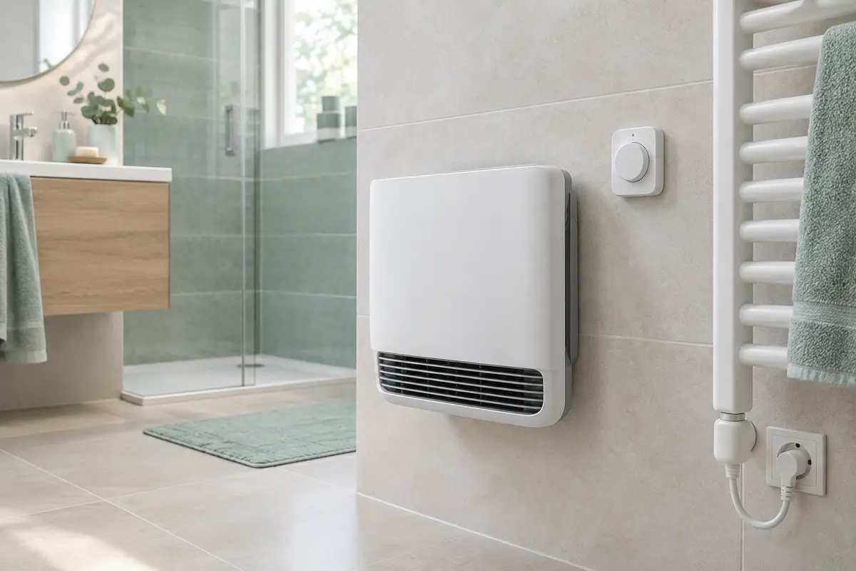 Thermostat mural à proximité d’un appareil de chauffage de salle de bain