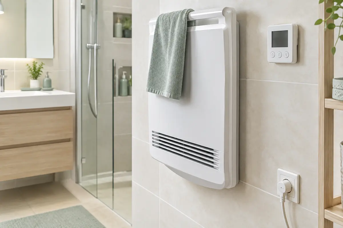 Thermostat programmable installé près d’un chauffage électrique mural